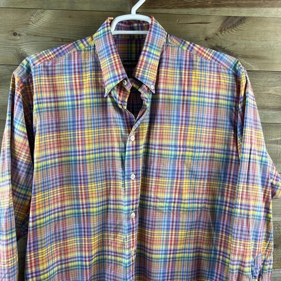 Gitman Brothers Mens Shirt Long Sleeve Button Plaid Colorful Made In USA Large - Picture 2 of 8
